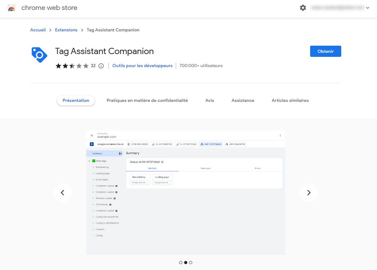 Extensions de Google Chrome : Google Tag Assistant