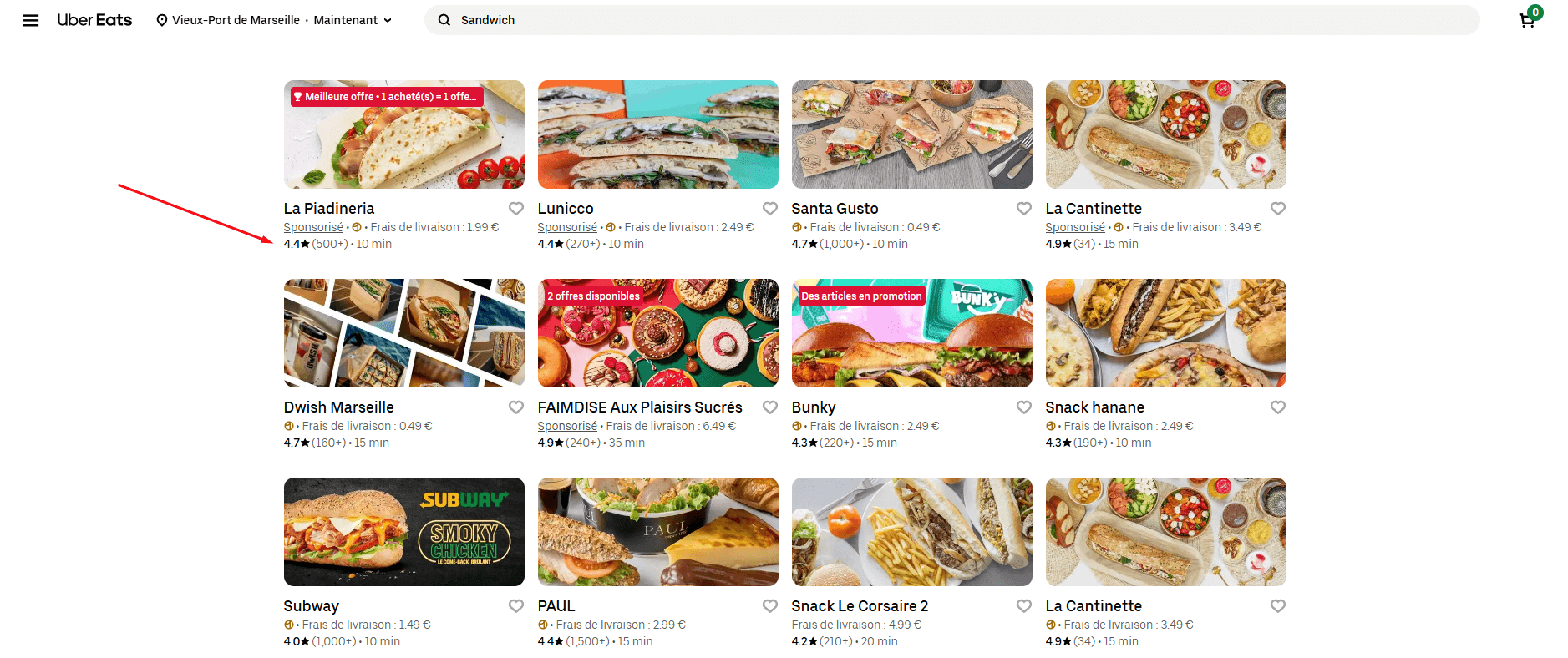 Avis clients sur Uber Eats