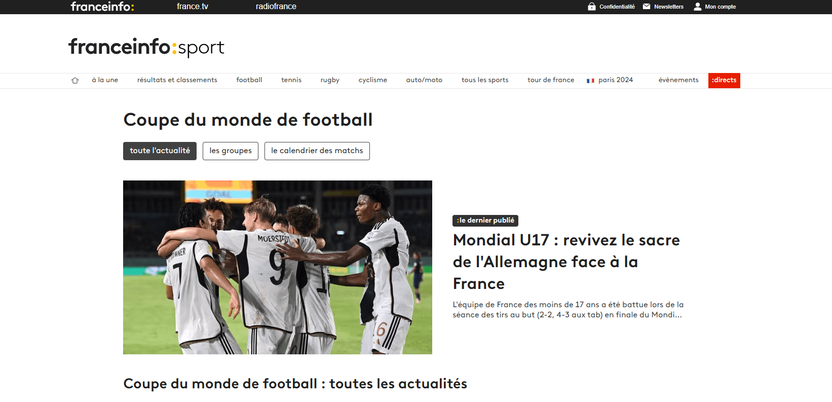 Contenu frais : Exemple de franceinfo:sport