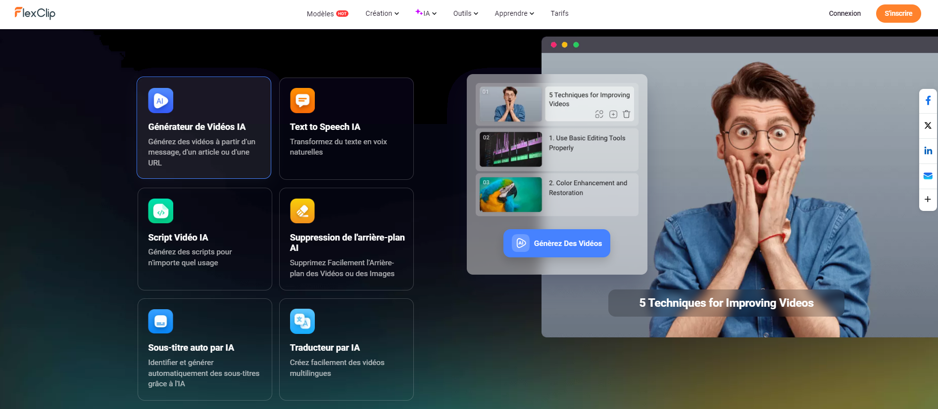 Outils IA de génération vidéo : FlexClip