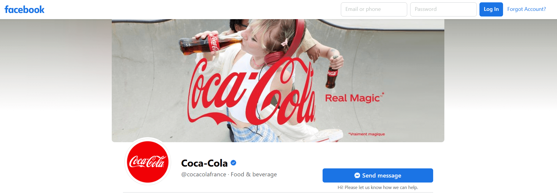 Growth Hacking : Publicité de la marque Coca-Cola sur Facebook