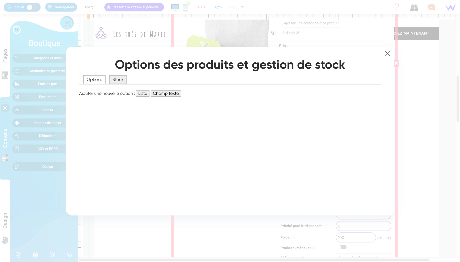 Options des produits