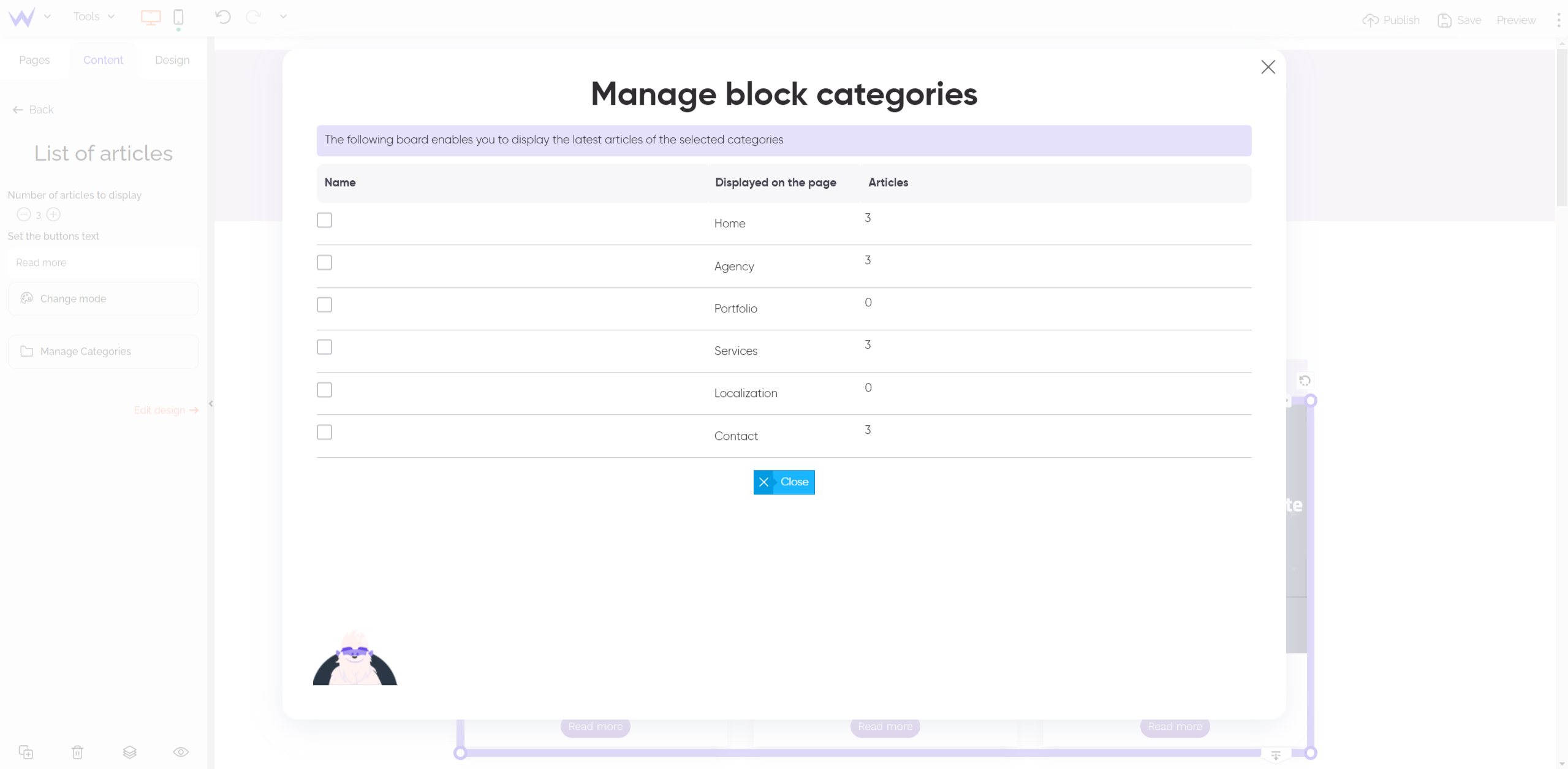 Categories of the SiteW Blog block