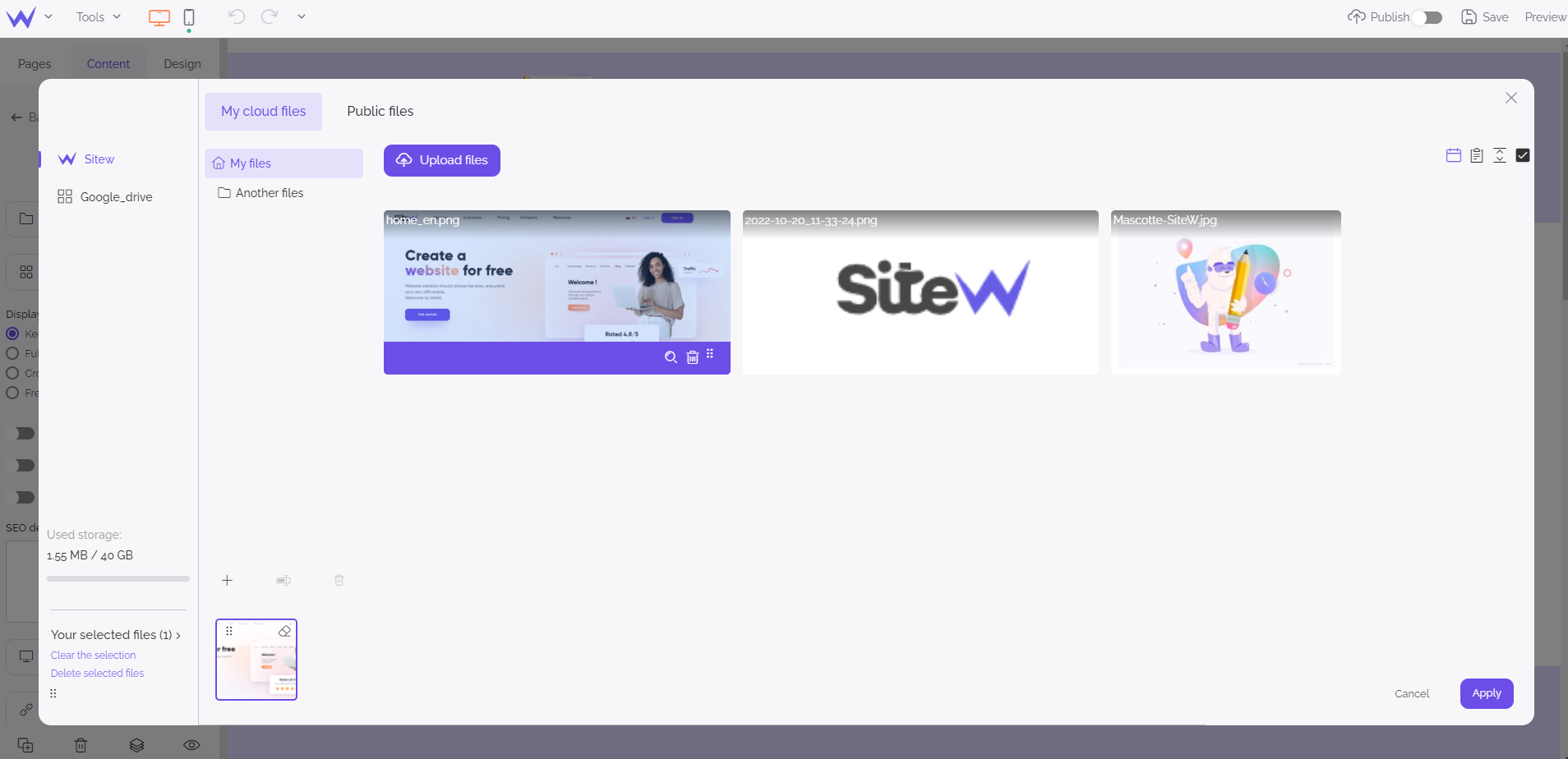 SiteW file selector