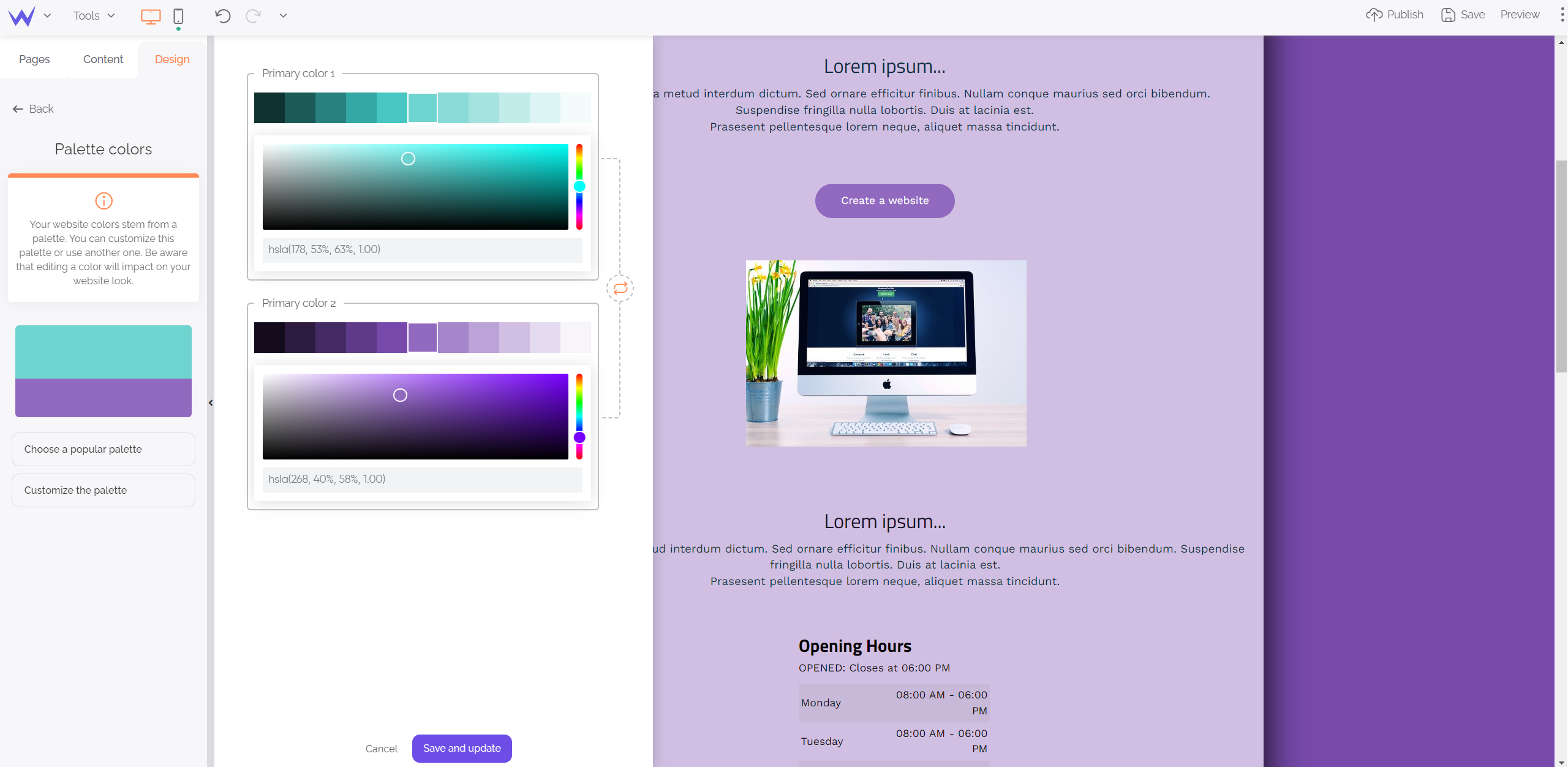 SiteW colour palette