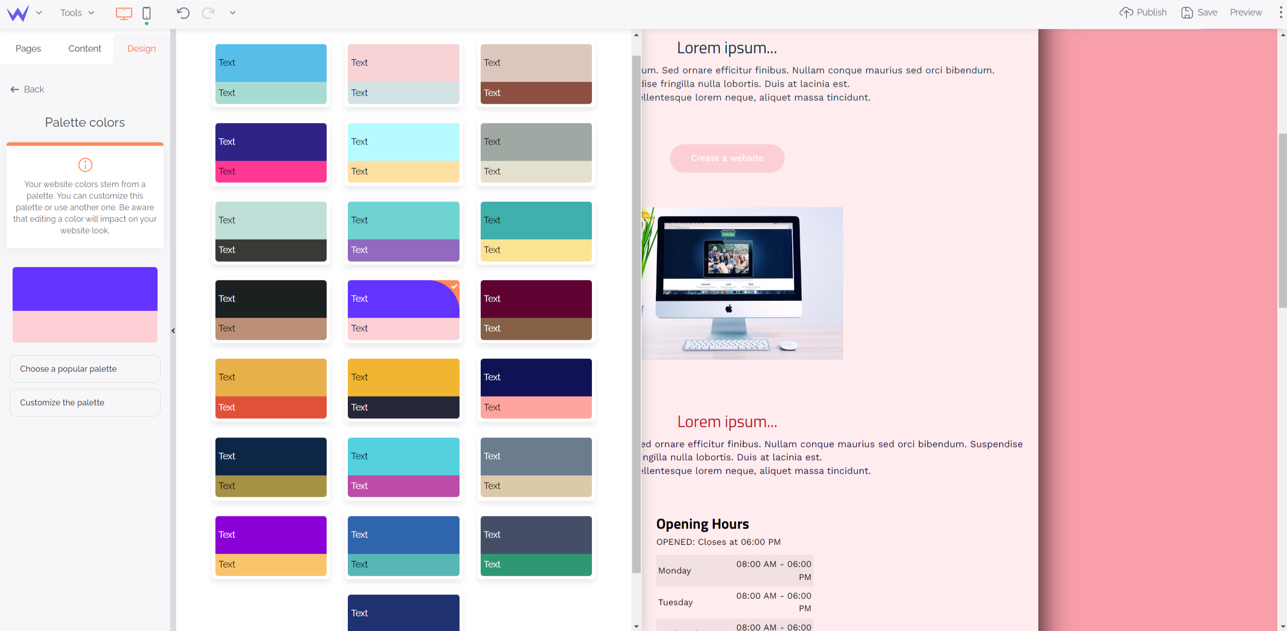 Edit colour palette of SiteW