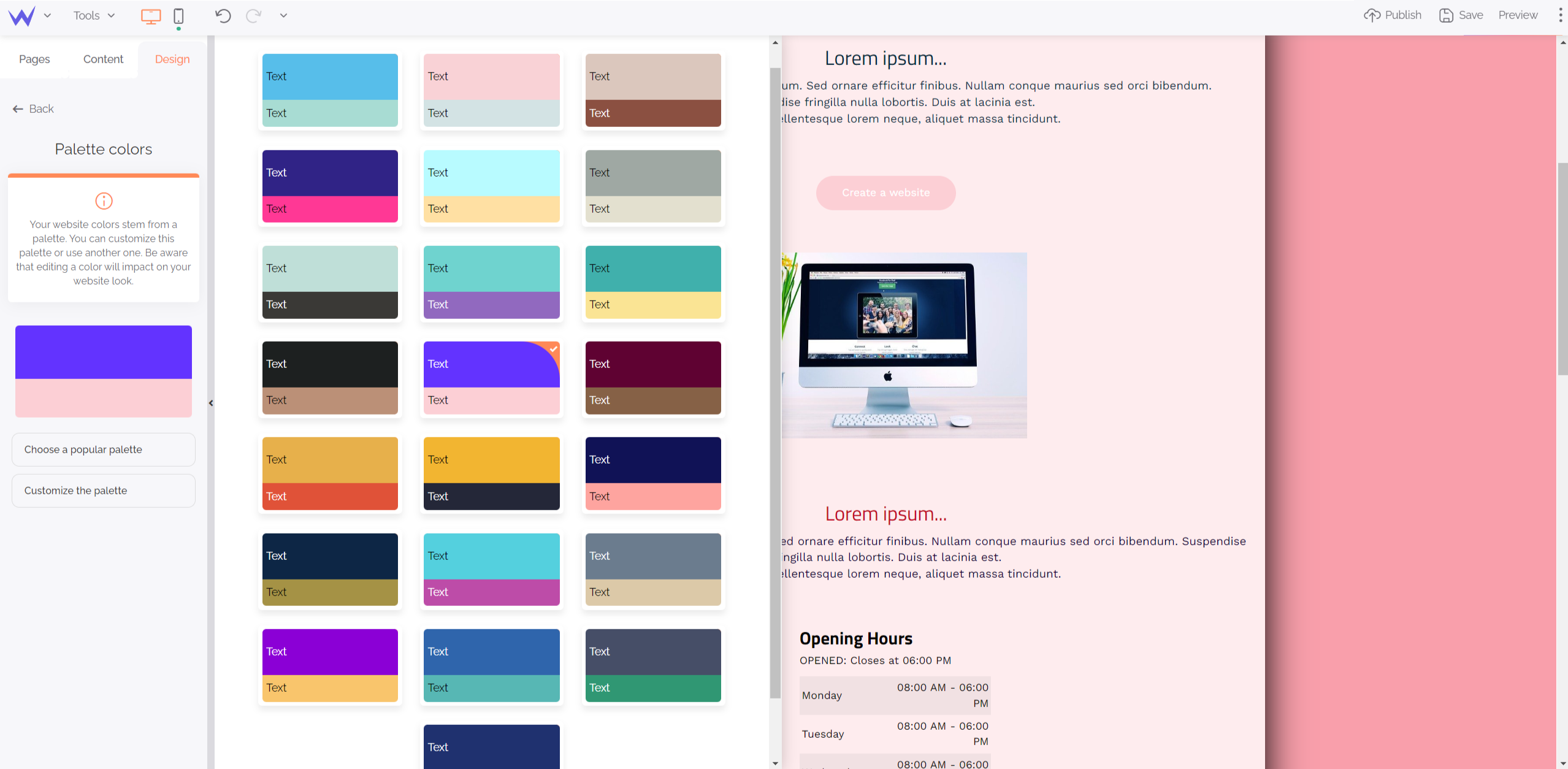 Colour palette of SiteW