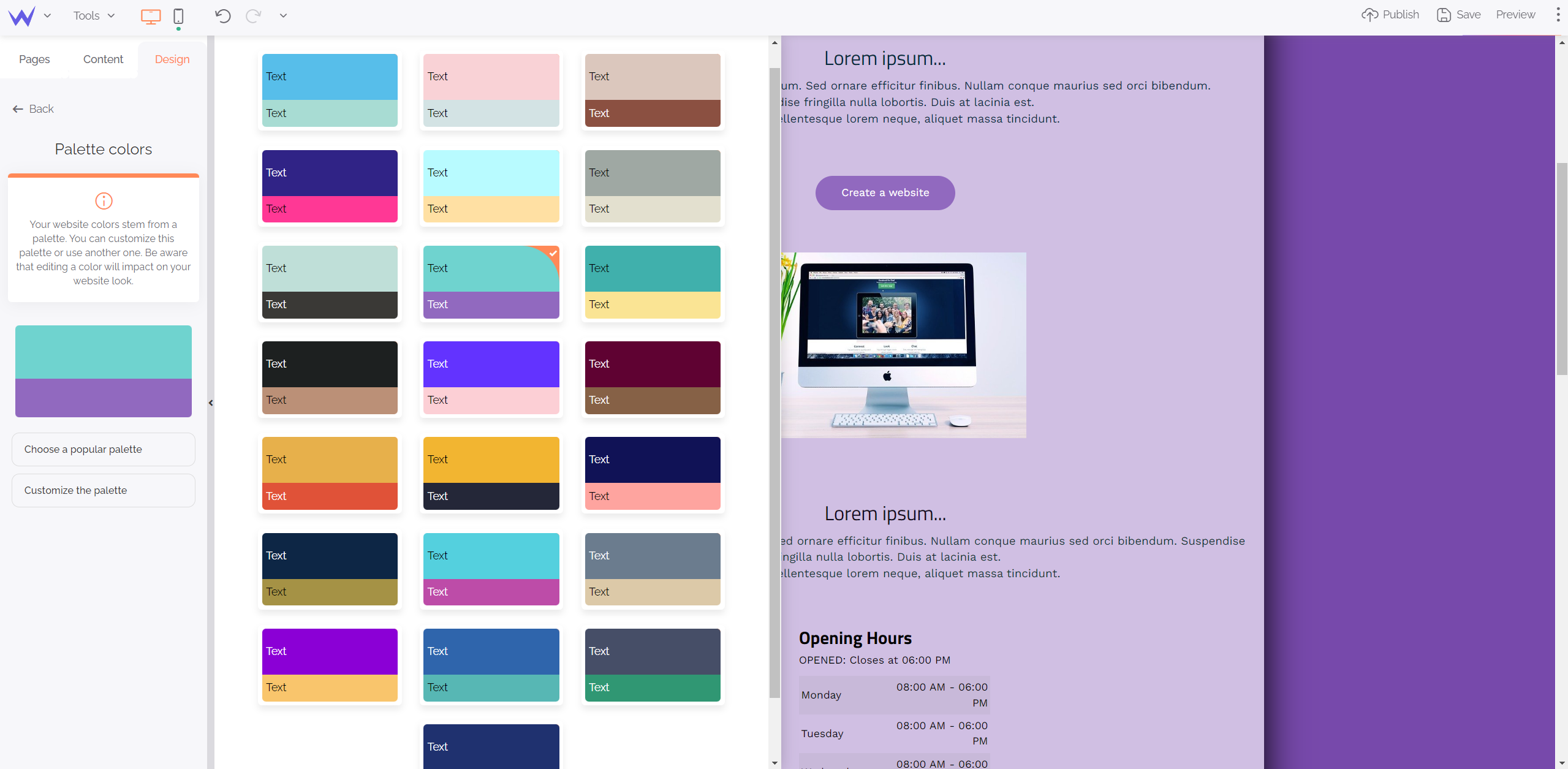 SiteW popular palette