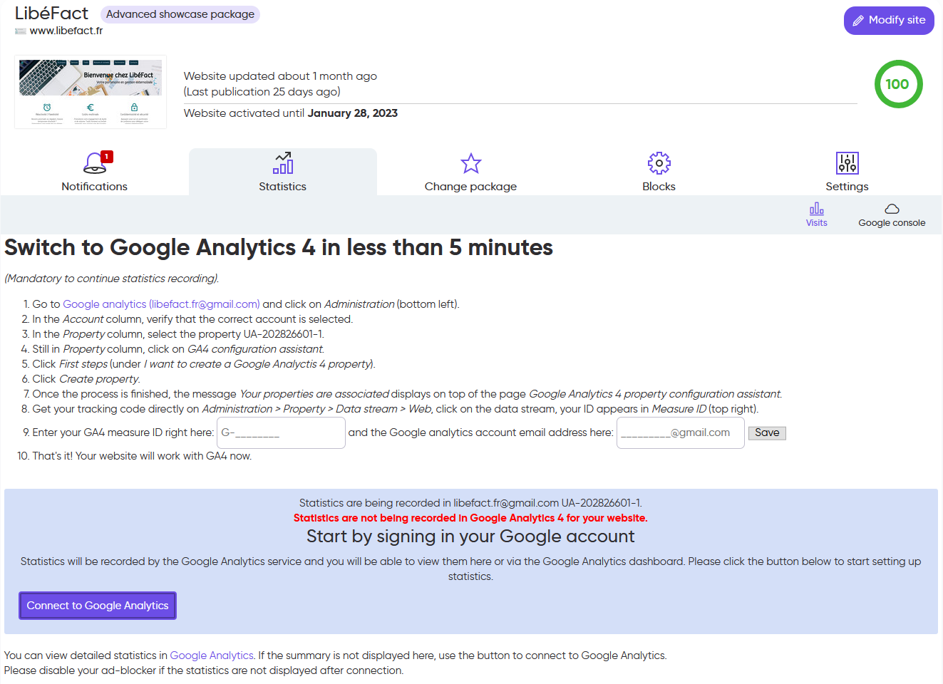 google analytics connection