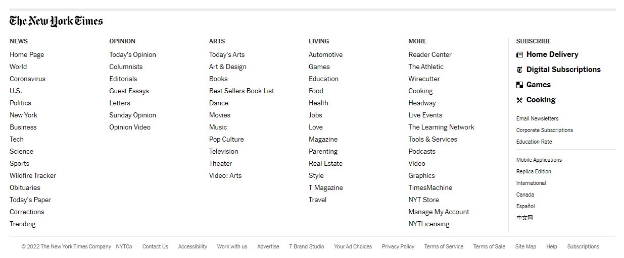 new york times footer