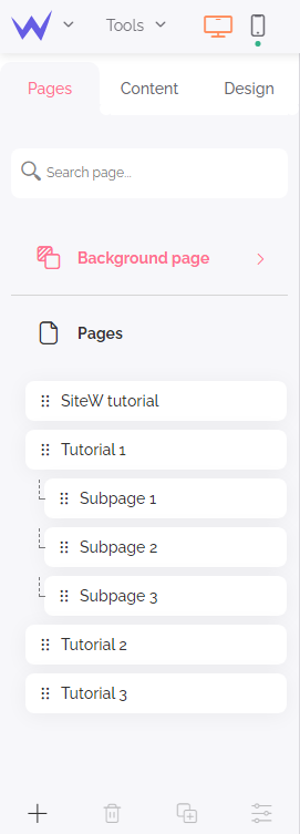 pages panel of sitew