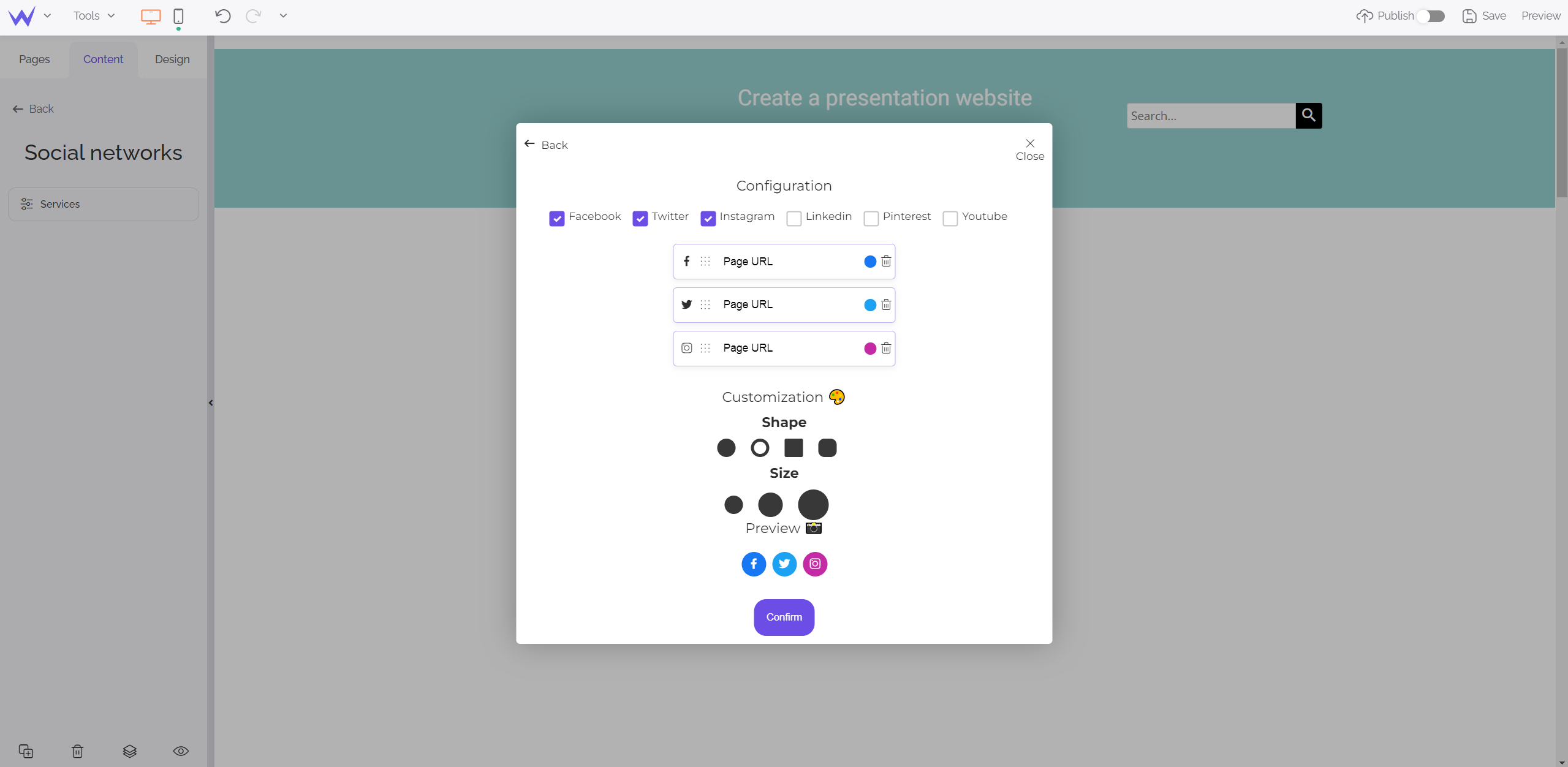 SiteW blocks: Social media