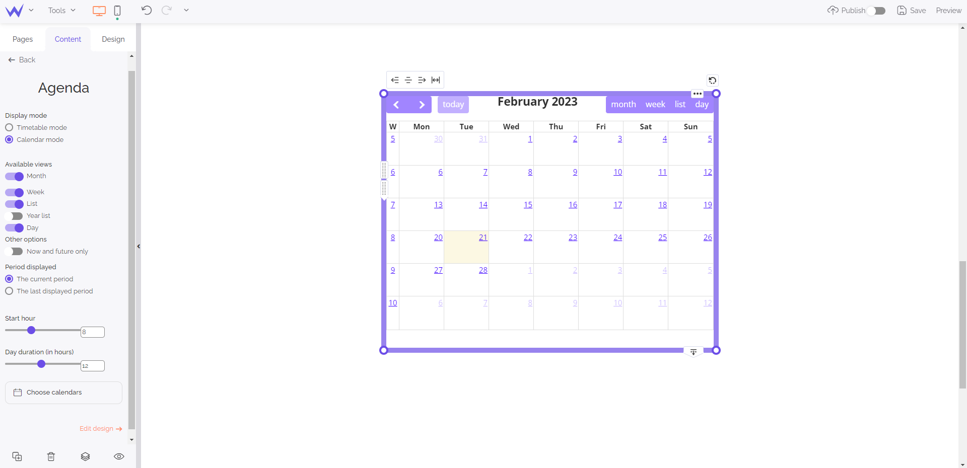 Calendar mode