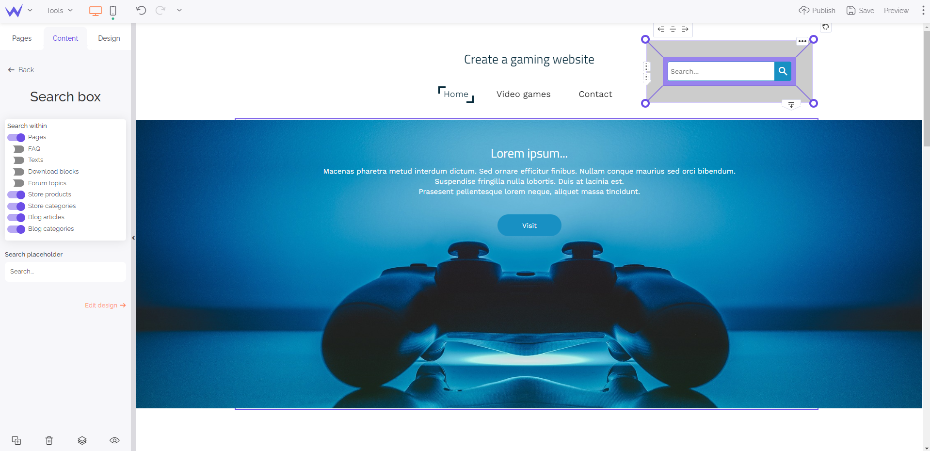 Create a gaming website easily