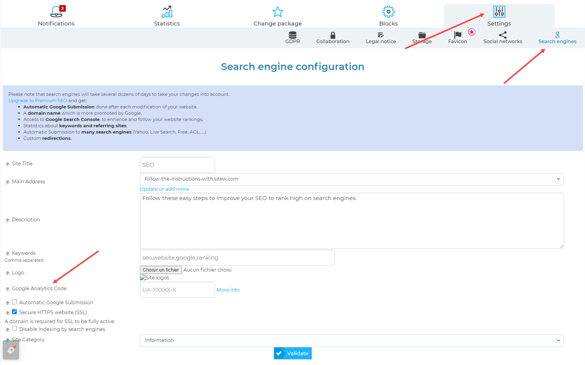 connect google analytics with sitew