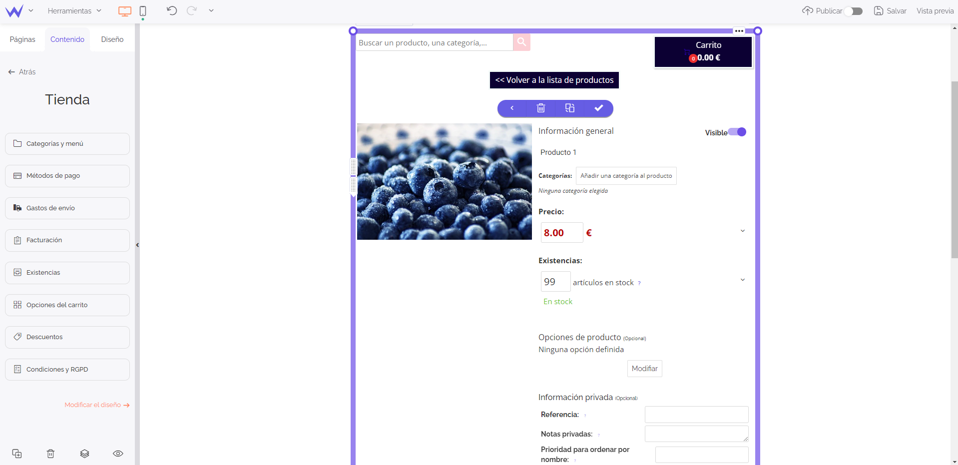 Crear una pagina web gratis Módulo de Tienda de SiteW