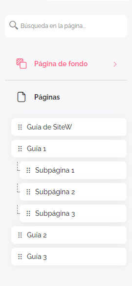 Pestaña Páginas de SiteW