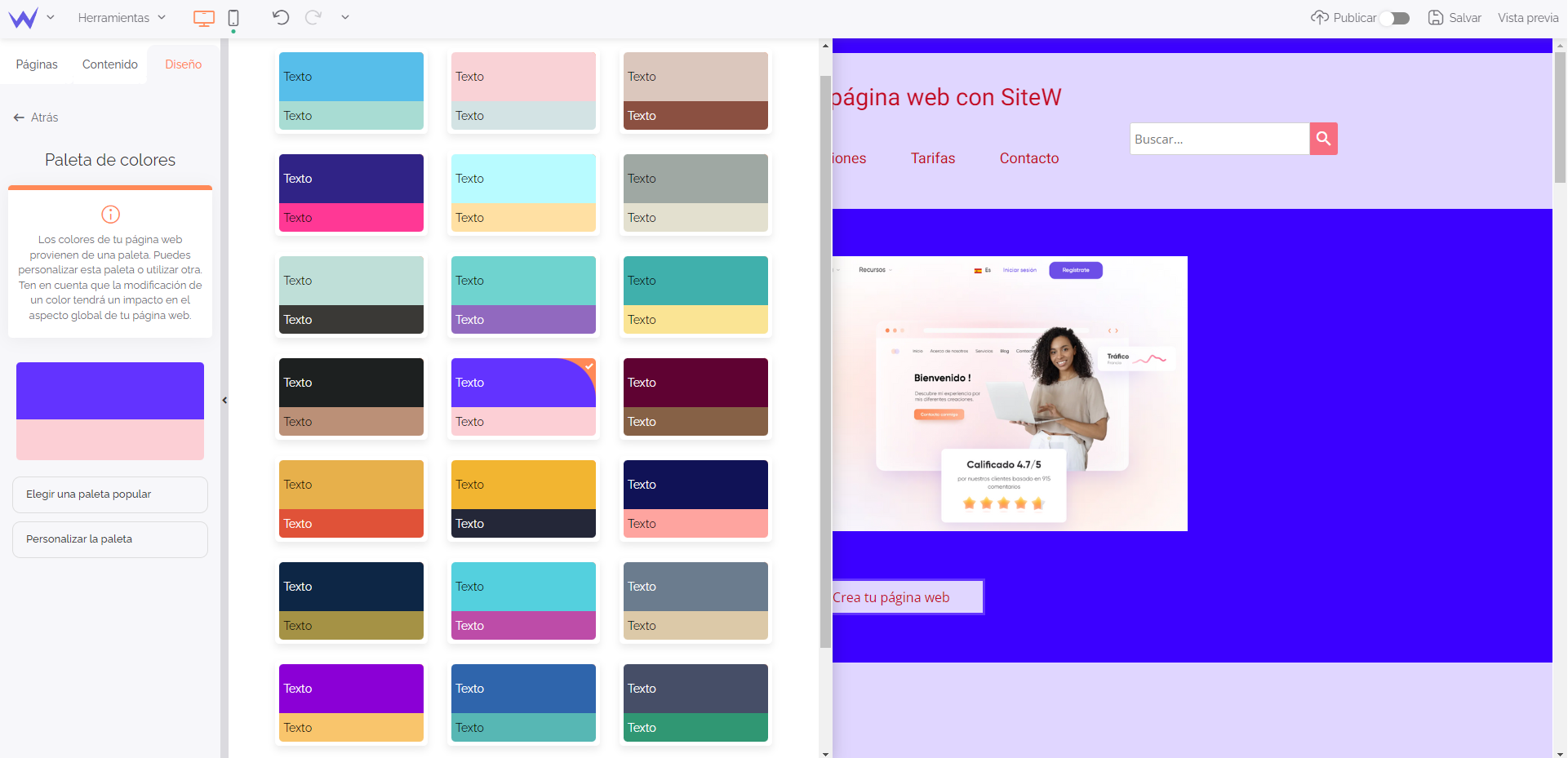 Cambiar paleta en SiteW