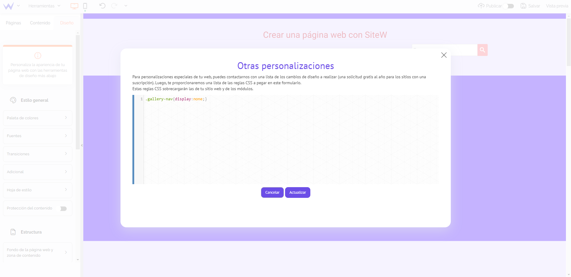 Código CSS implementado