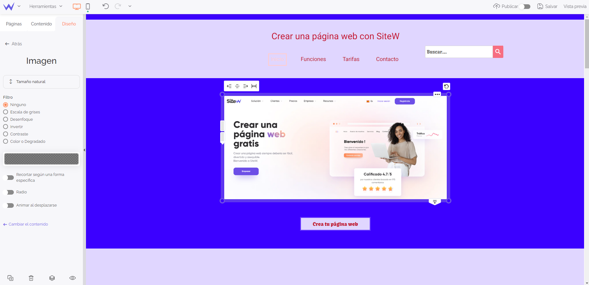 Diseño de una imagen en un sitio web