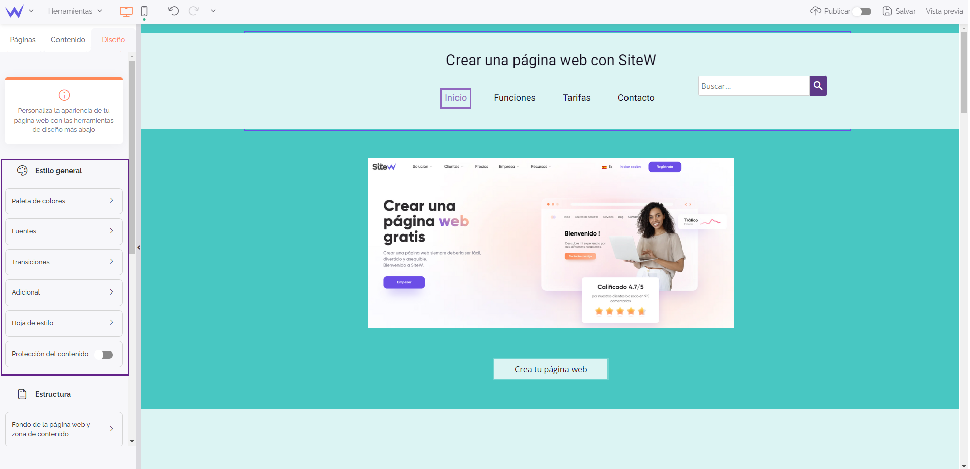 Estilo general de un sitio web
