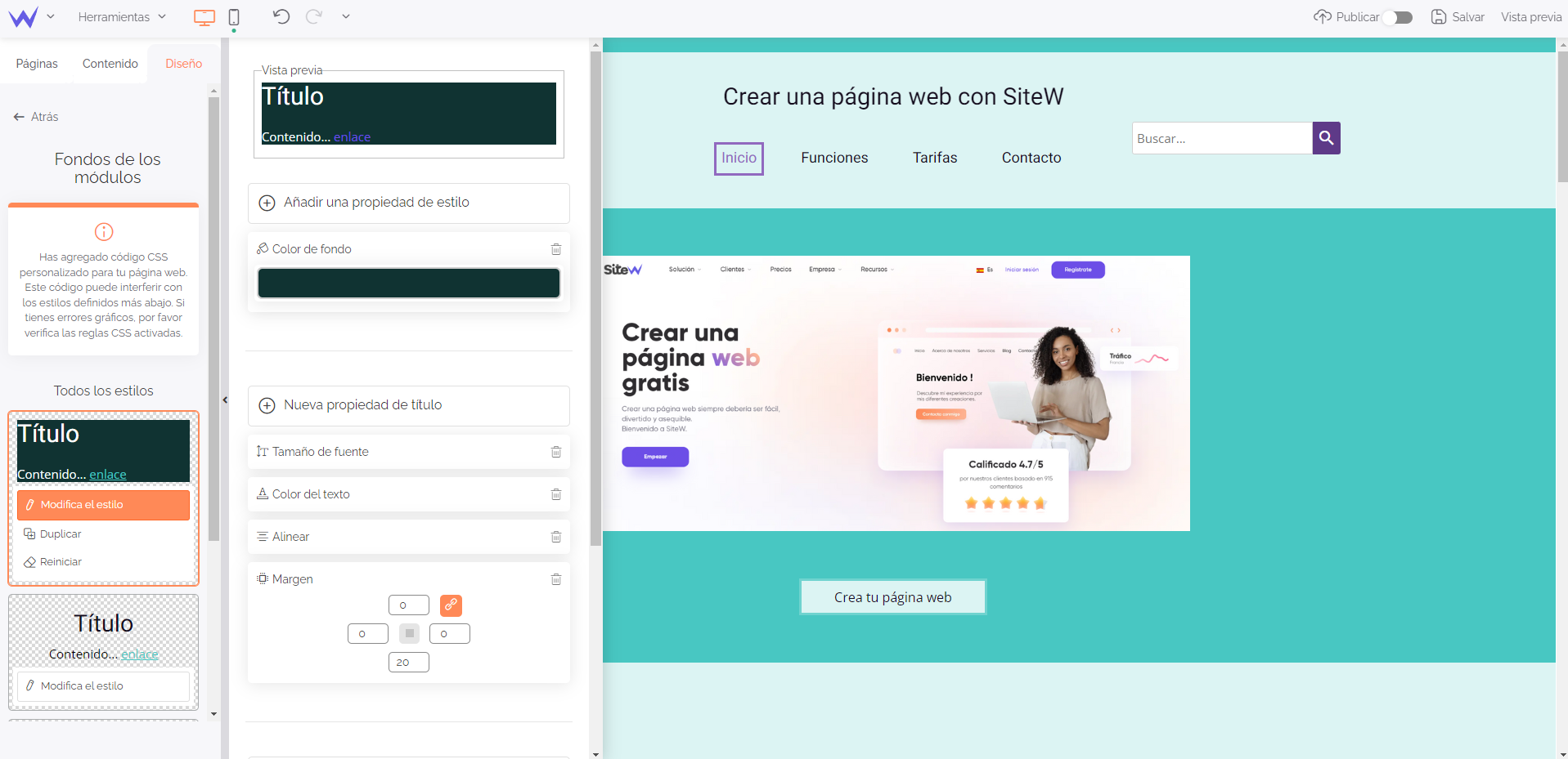Fondo de los módulos en un sitio web
