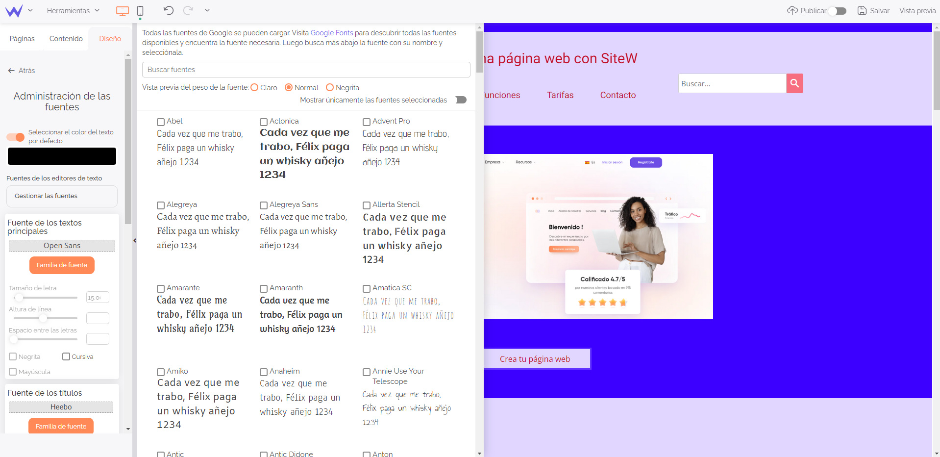 Fuentes de un sitio web