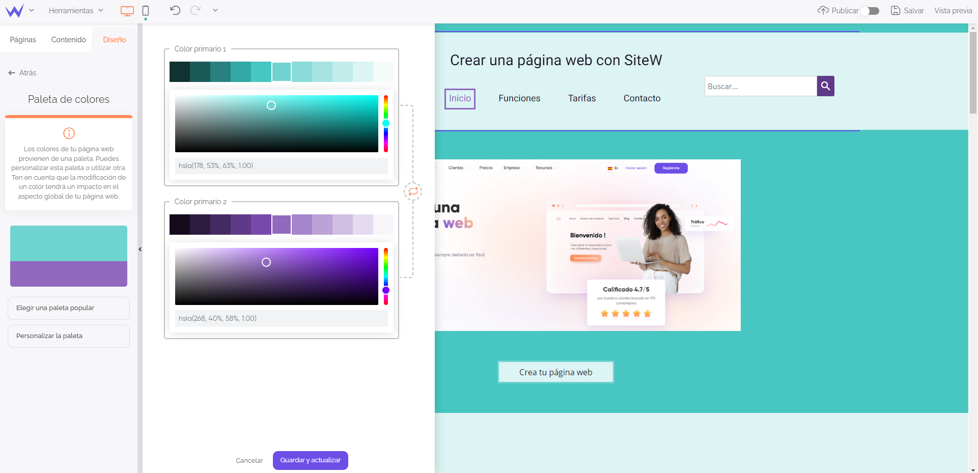 Paleta de colores de SiteW