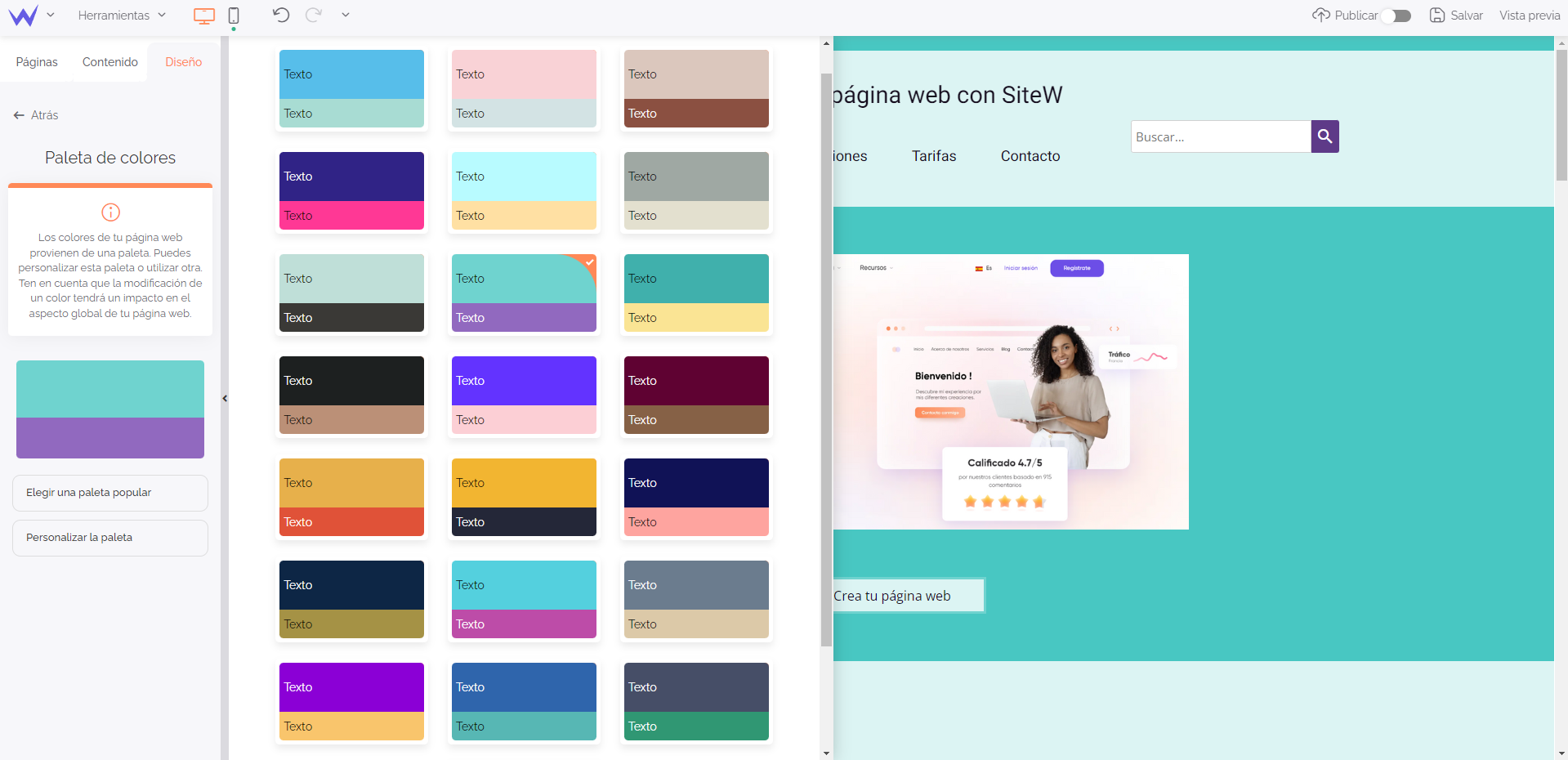 Paleta popular en SiteW