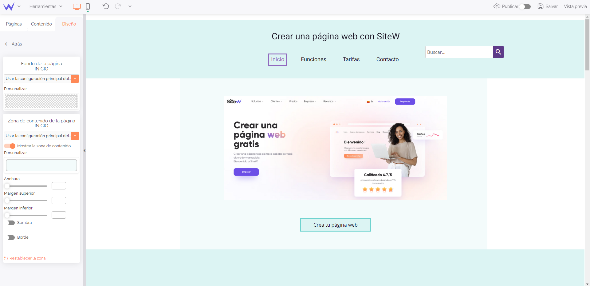 Zona de contenido de un sitio web