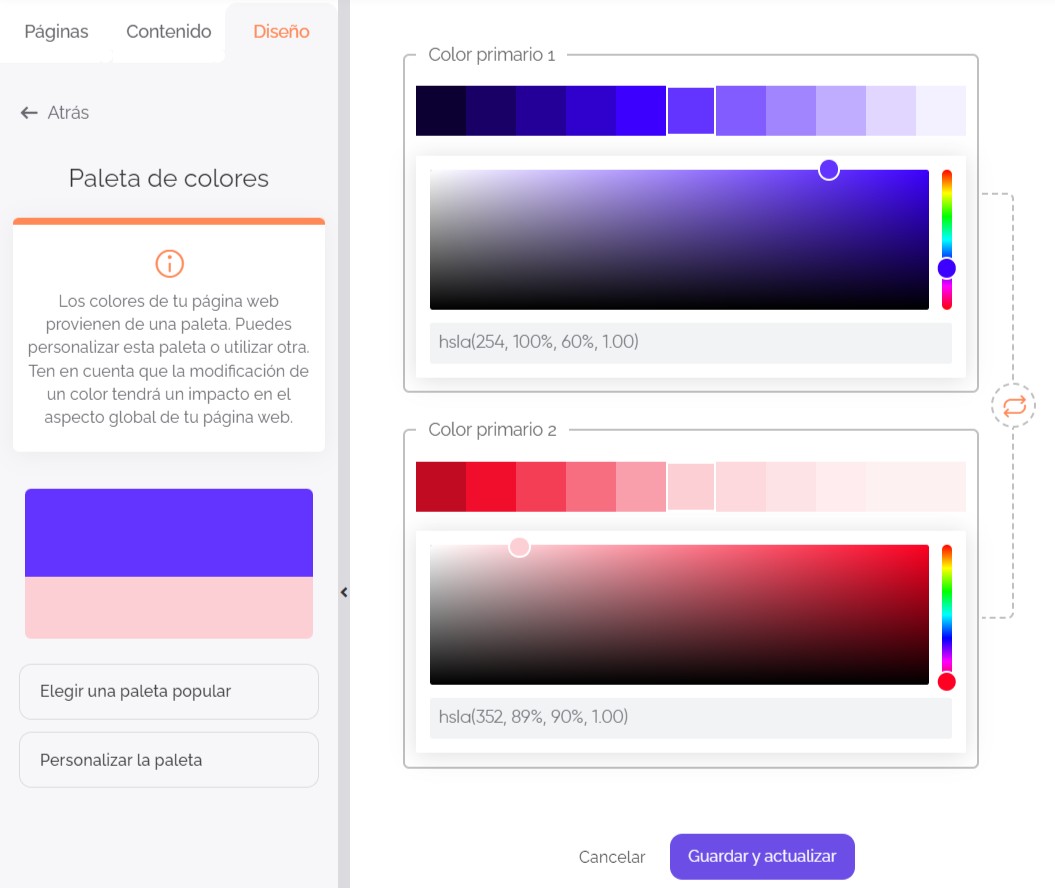 Paleta personalizada de SiteW