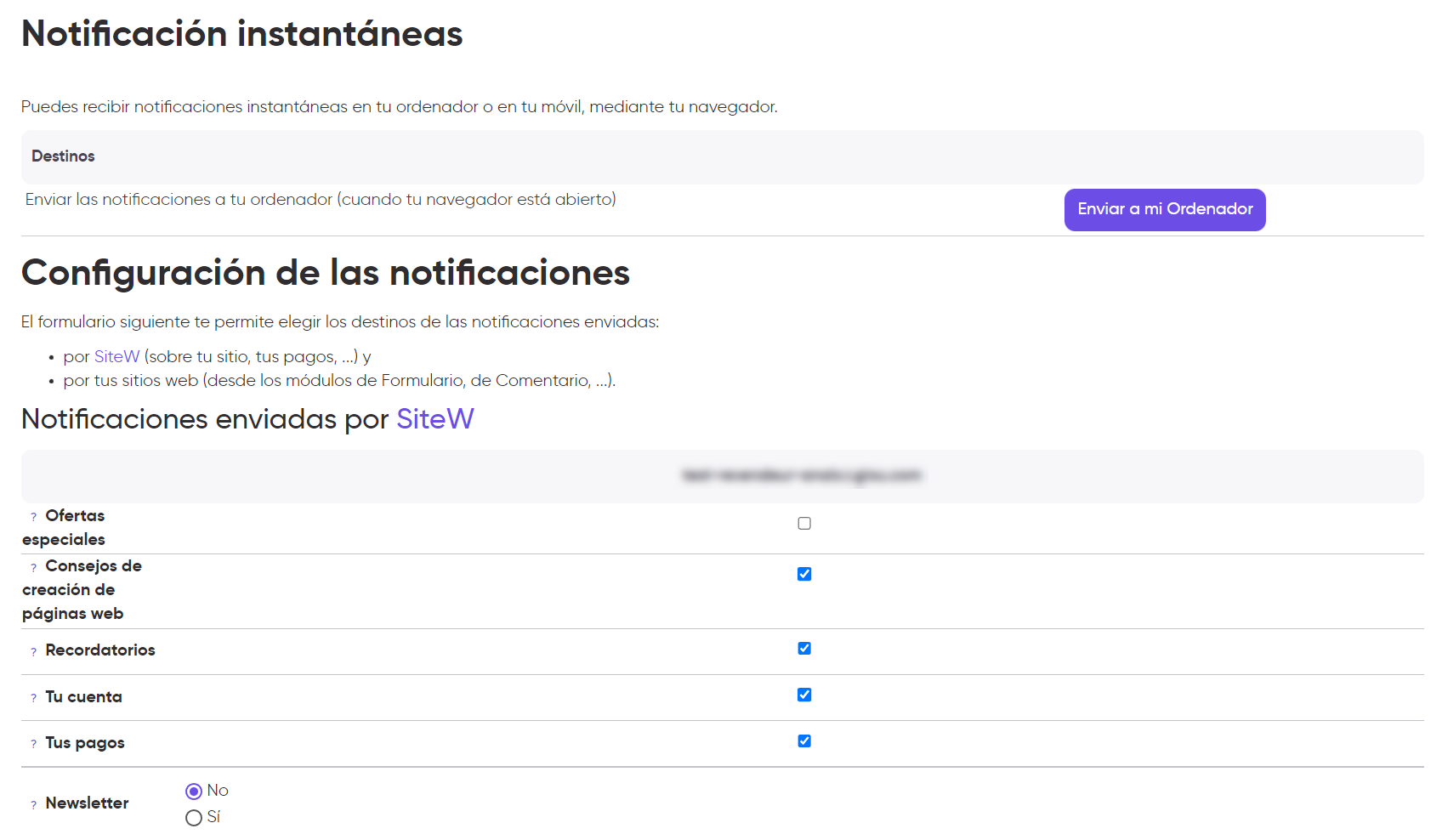 notificaciones de sitew