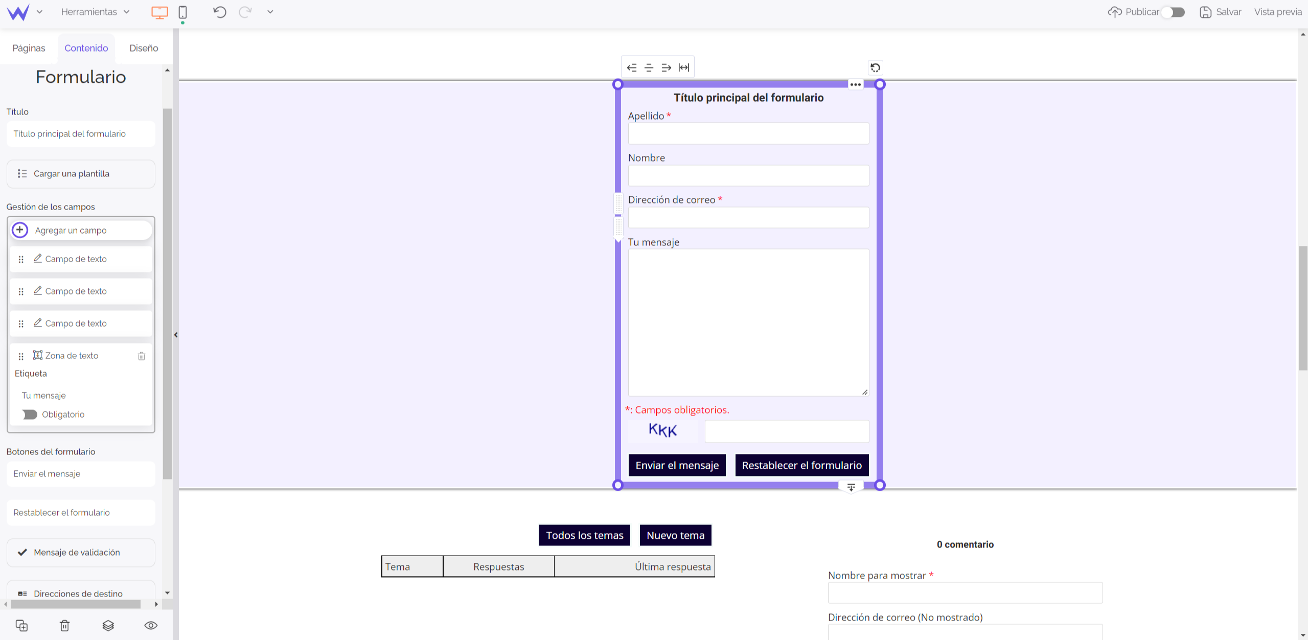 módulo de formulario de sitew