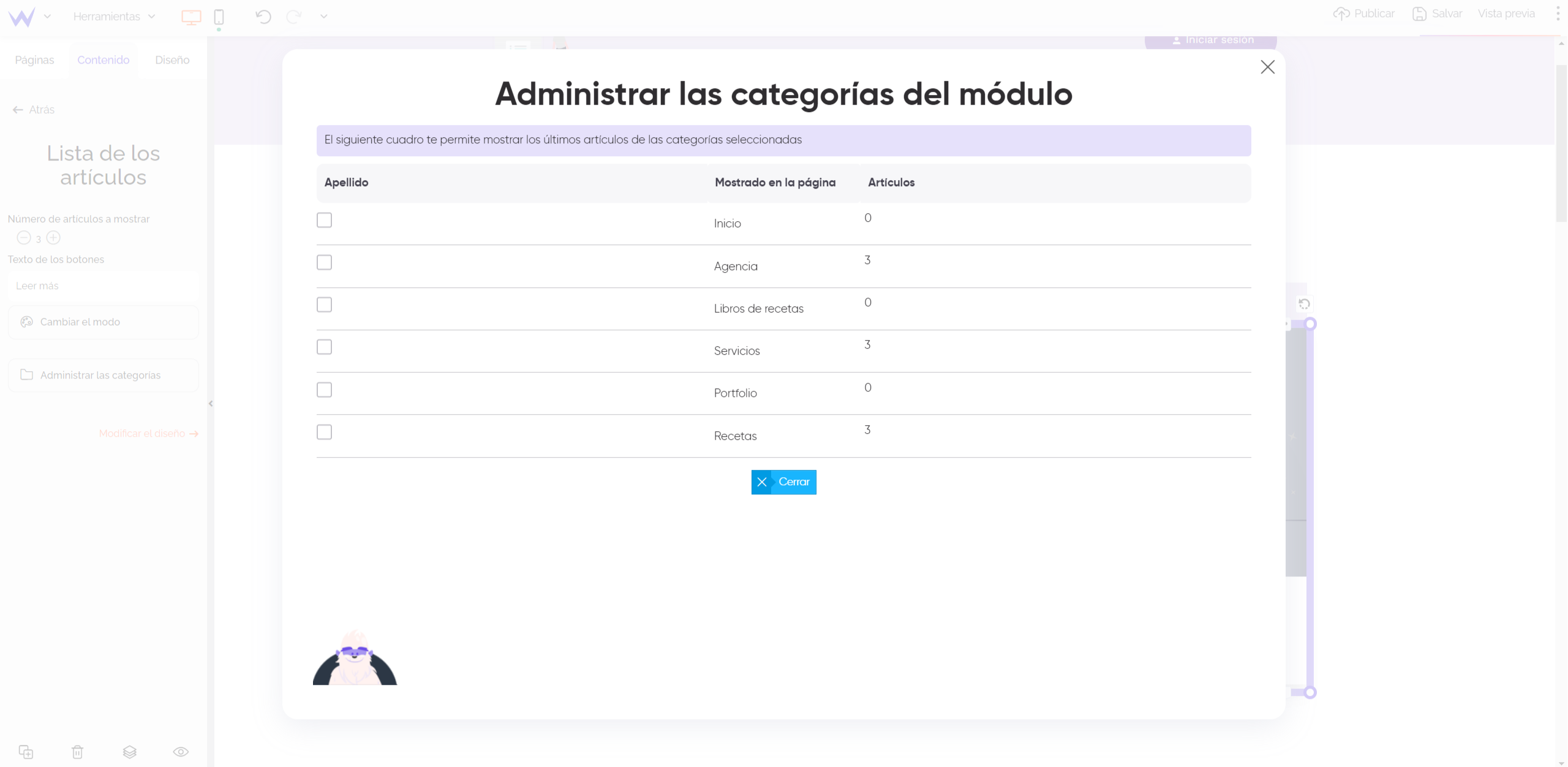 Gestión de las categorías de blog