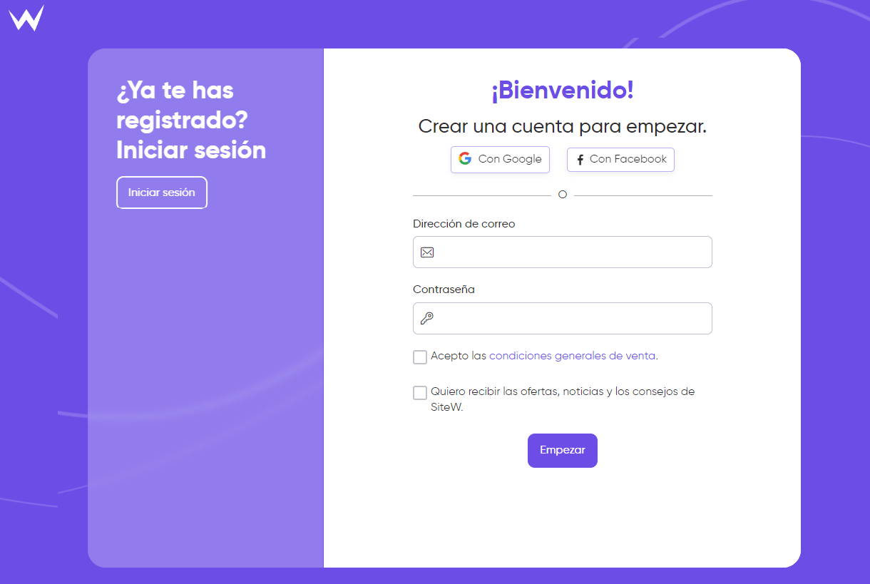 registrarse en sitew