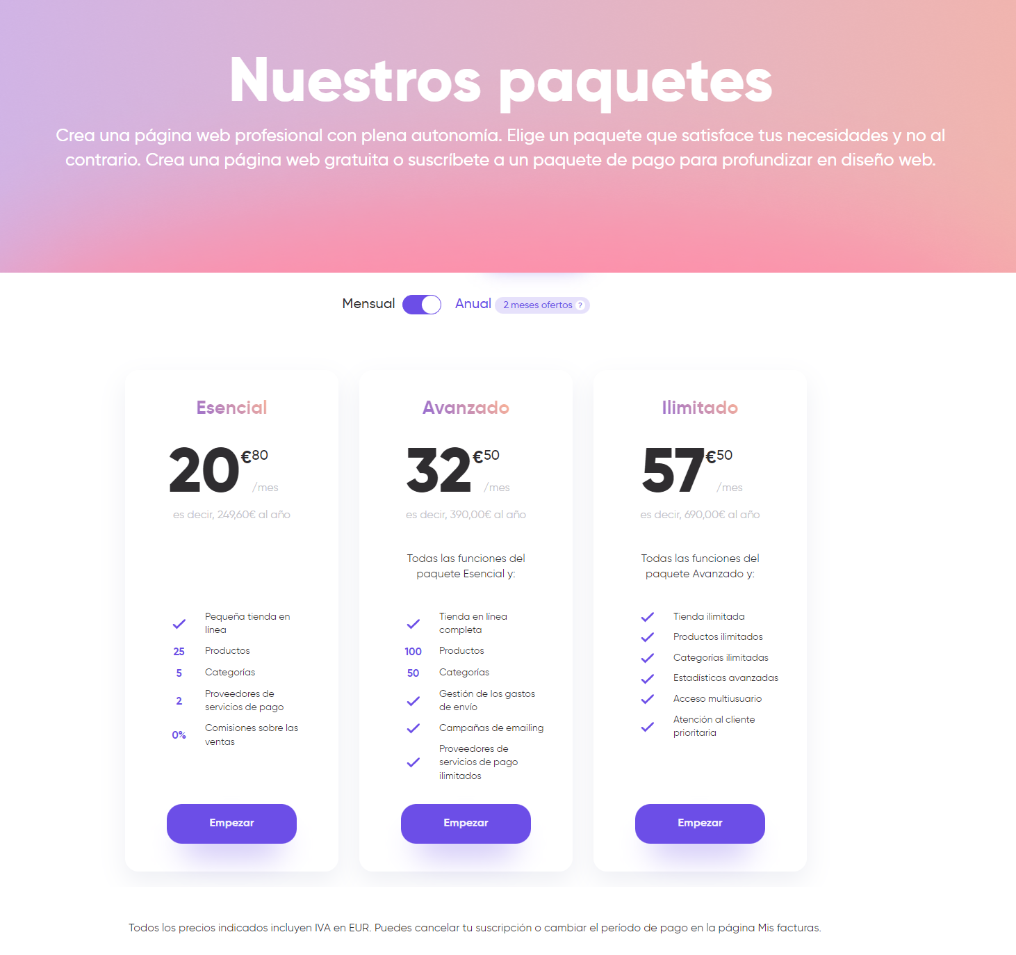 nuevos paquetes de sitew