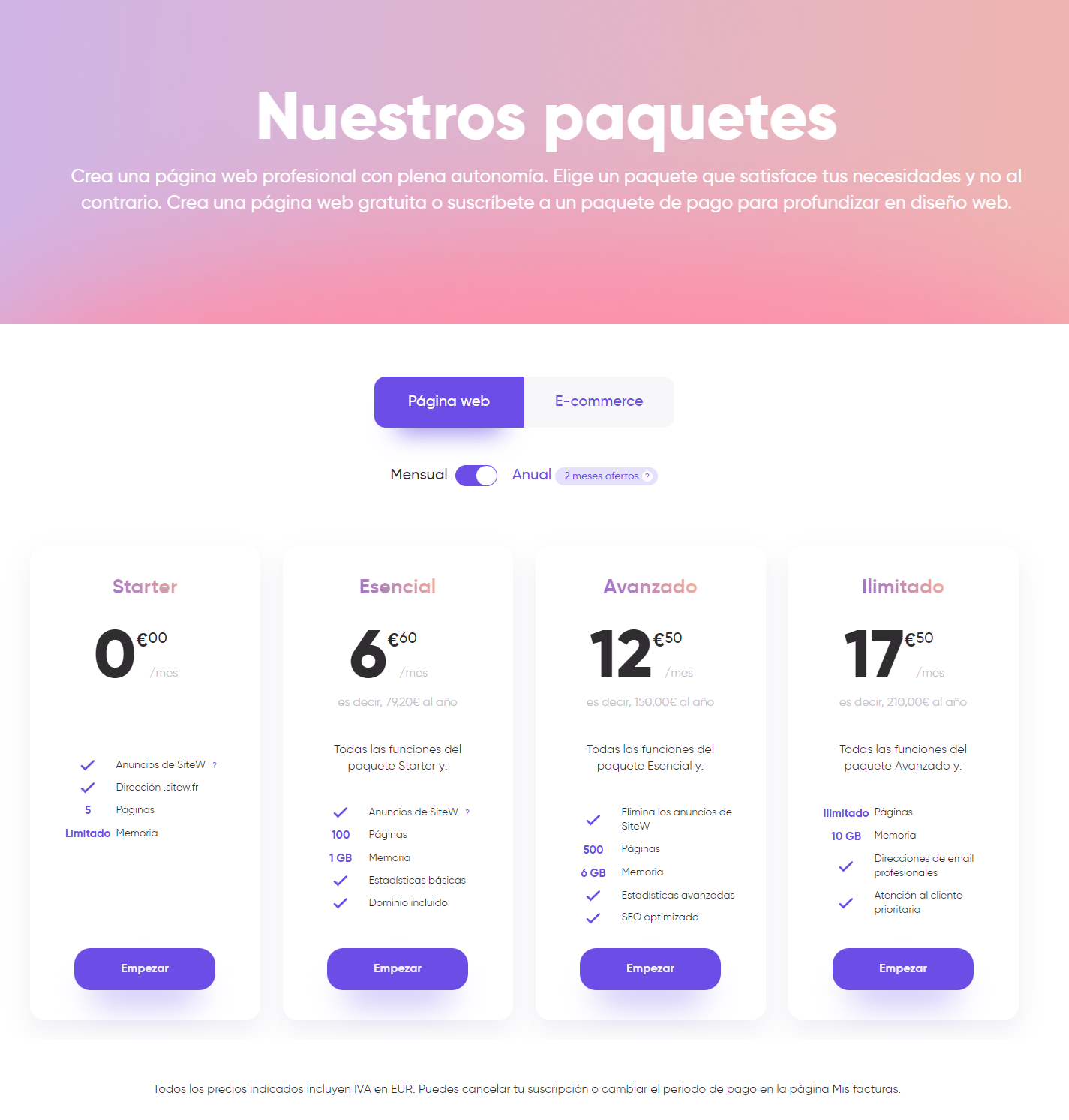 paquetes para crear página web de música