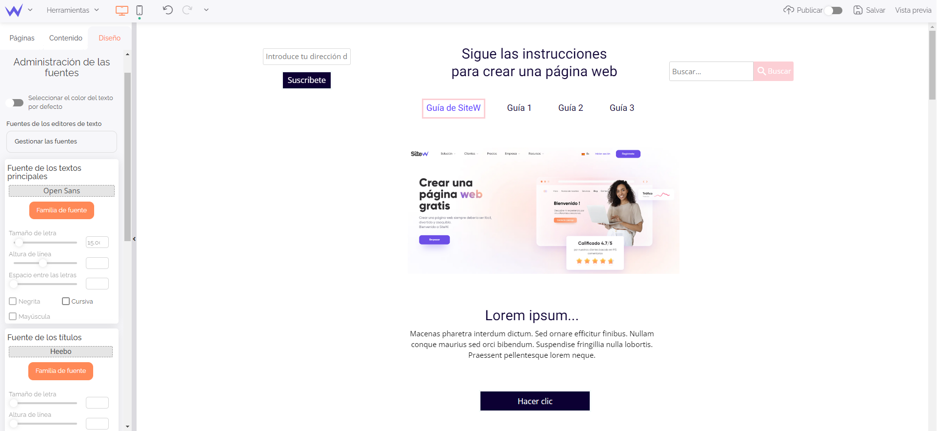 Personalizar las fuentes en SiteW