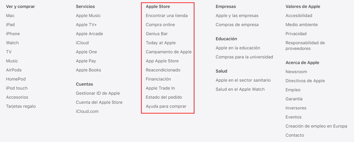 Pie de página de Apple