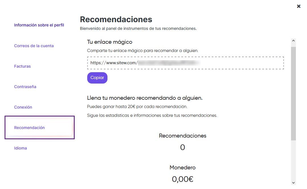 Programa de recomendación de SiteW