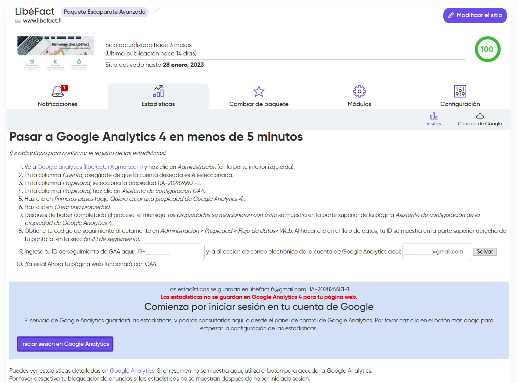 Configuración de Google Analytics en mi web