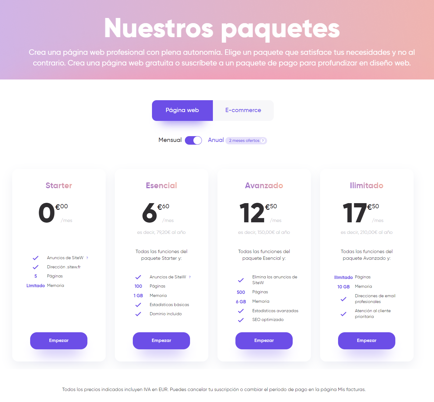 Crear página web de cocina con SiteW