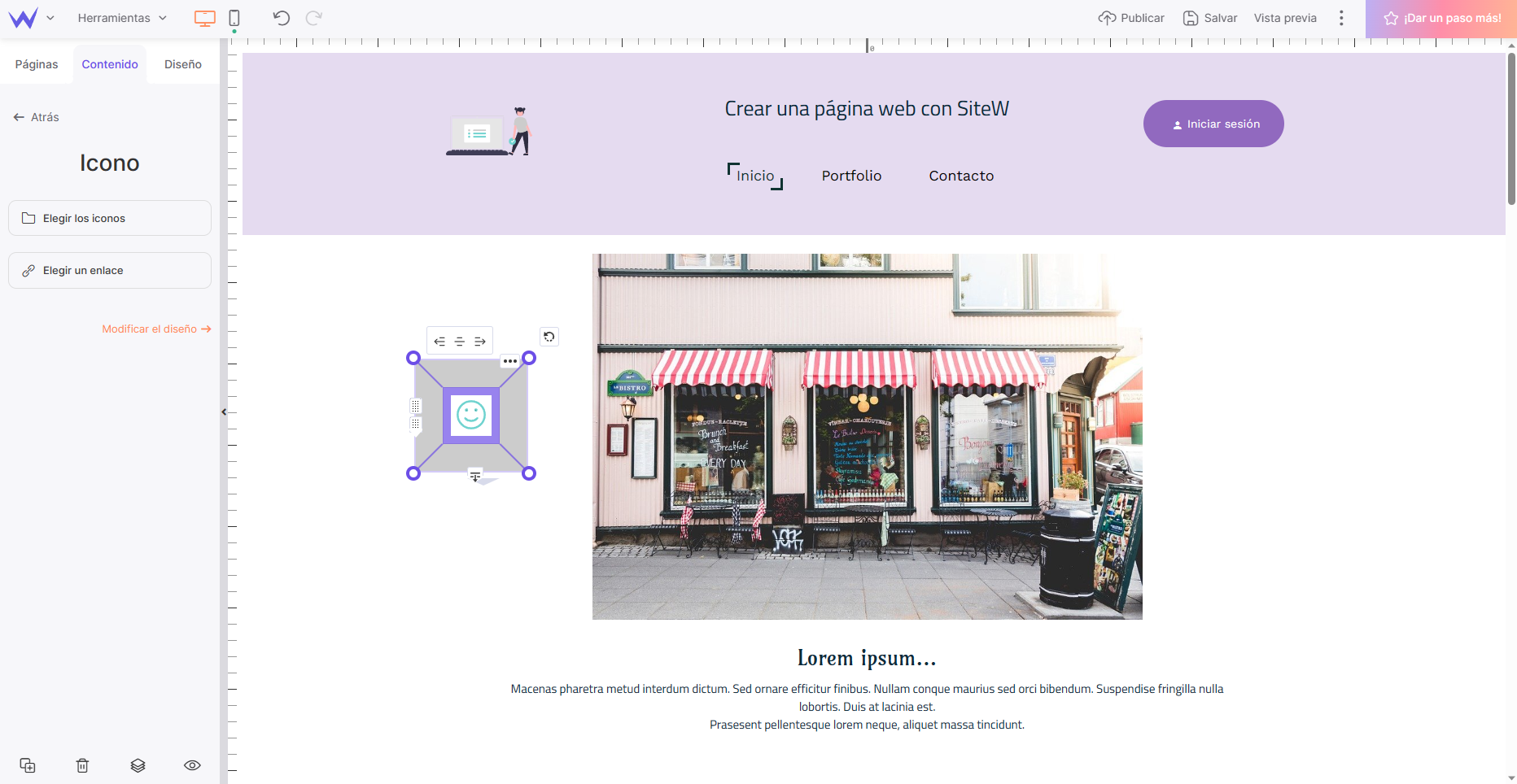 Pasos para crear una página web de negocios: Módulo de Icono de SiteW