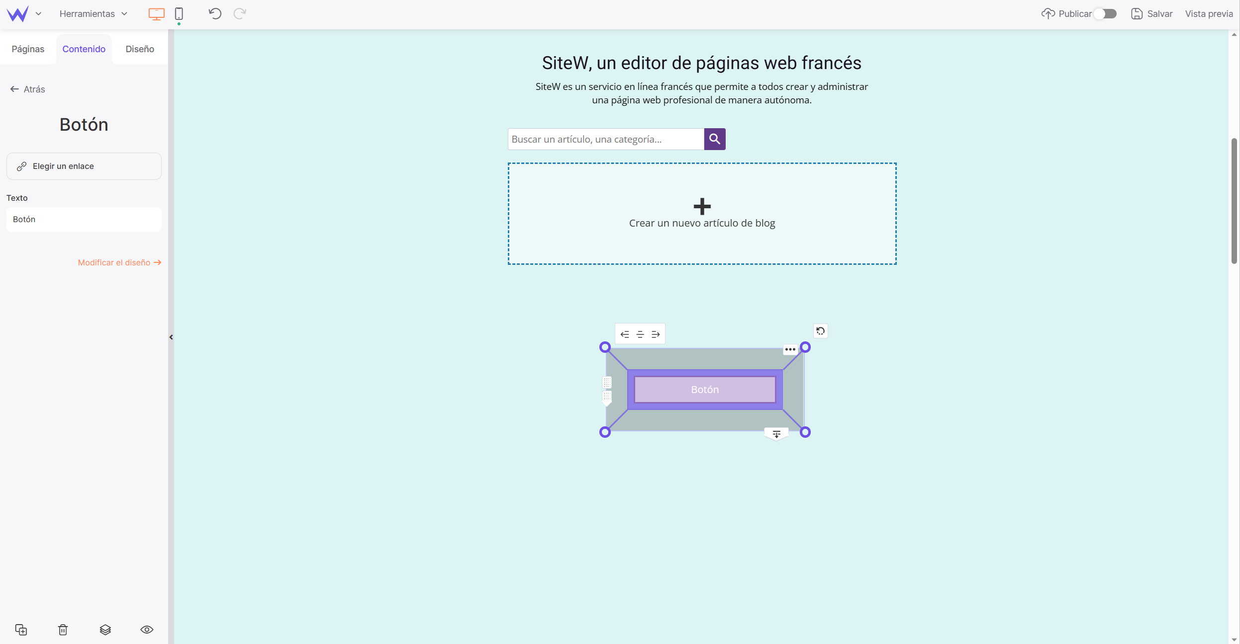 Elementos de un sitio web de bienestar: Módulo de Botón de SiteW