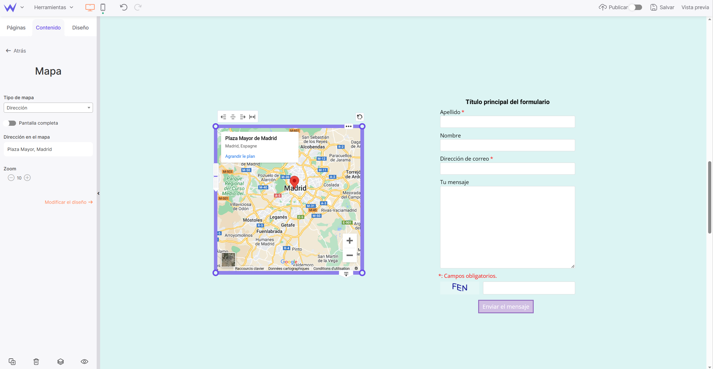 Elementos de un sitio web de bienestar: Módulo de Mapa de SiteW