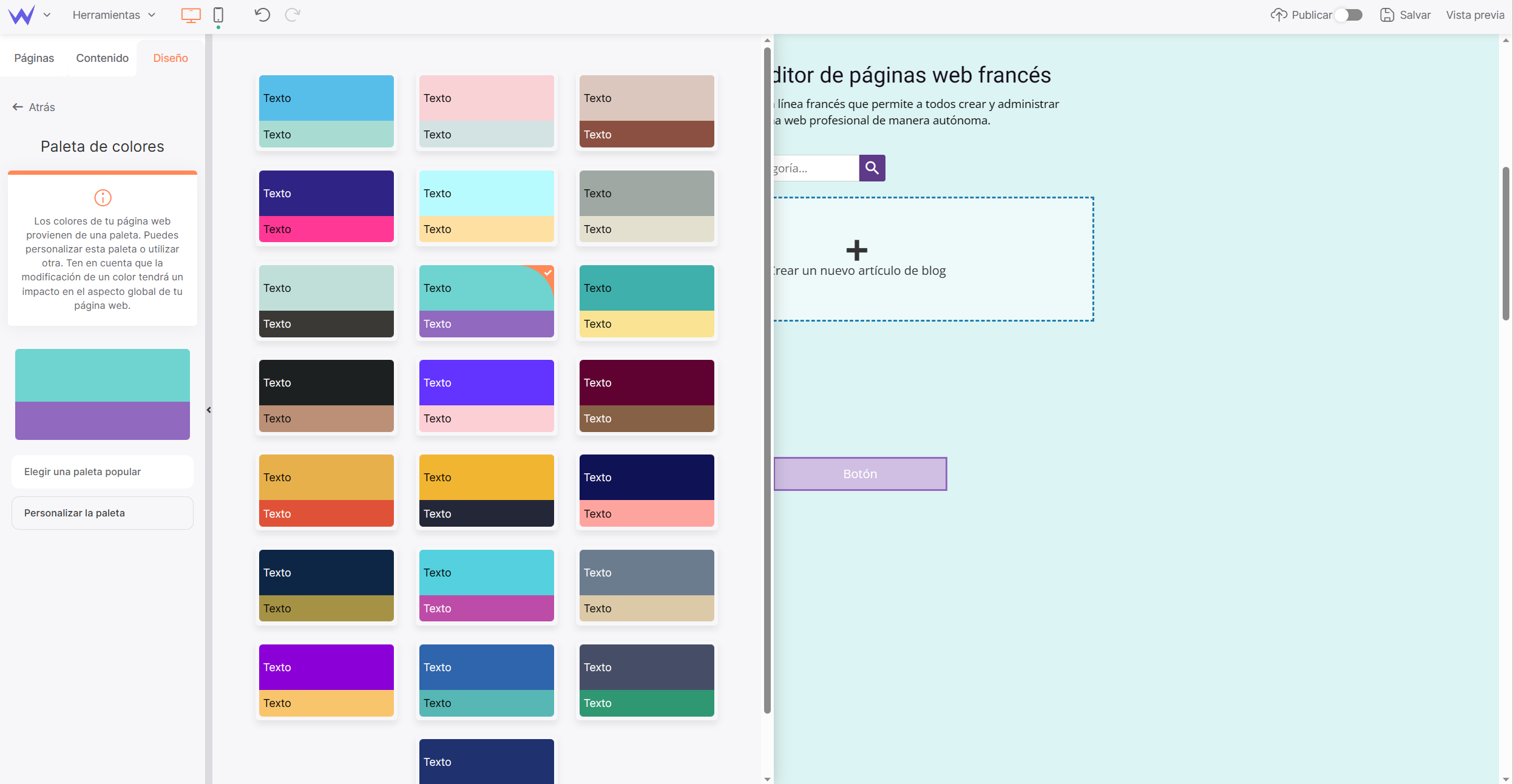 Elementos de un sitio web de bienestar: Paleta de colores de SiteW
