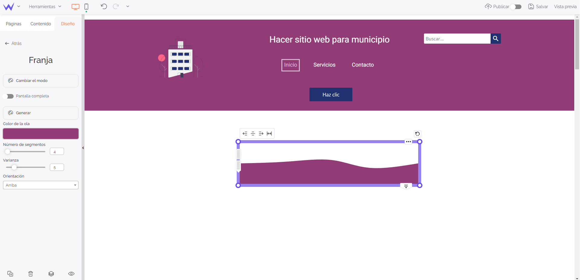 Crear sitio web para municipio: Módulo de Franja de SiteW