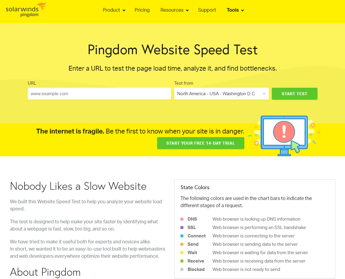 Herramientas para medir velocidad de una página web: Pingdom Website Speed Test
