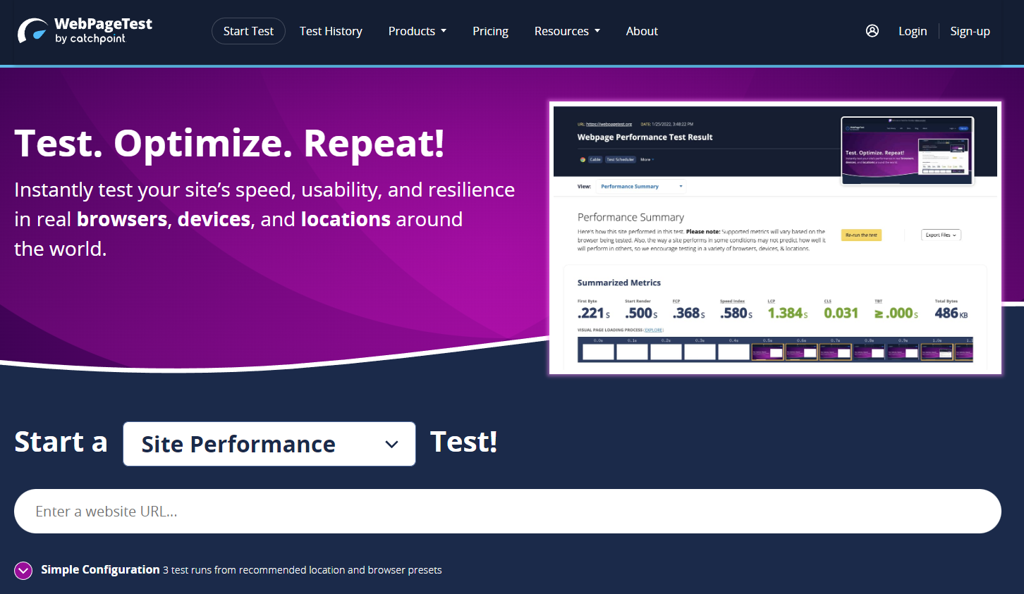 Herramientas para medir velocidad de una página web: WebPage Test
