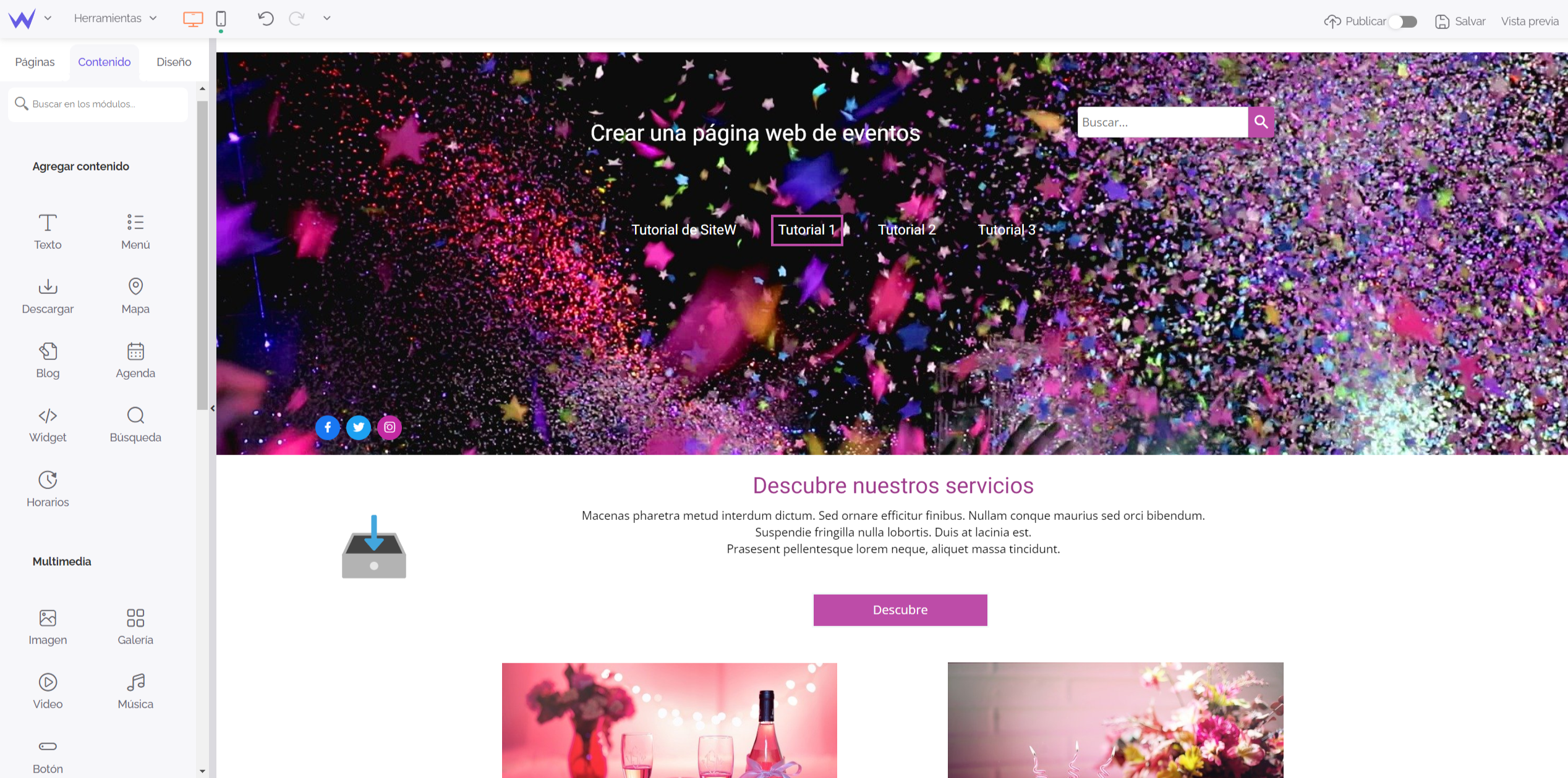 hacer una página web para eventos